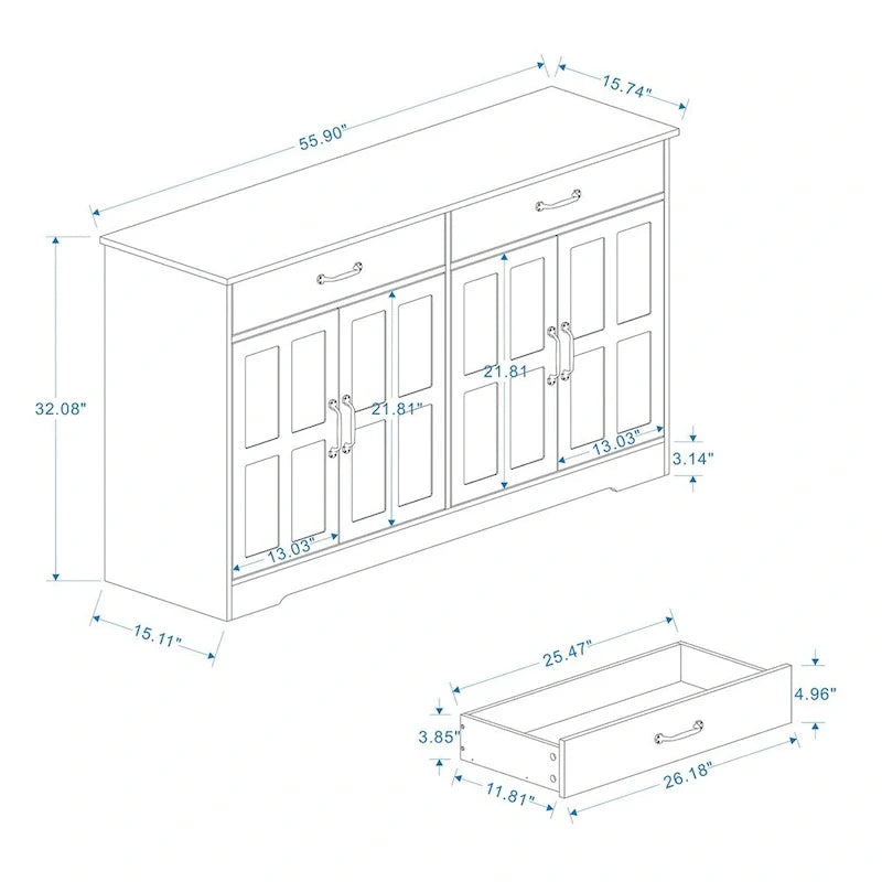 Rustic Farmhouse Sideboard Buffet Cabinet with 2 Drawers and 4 Doors for Storage 5