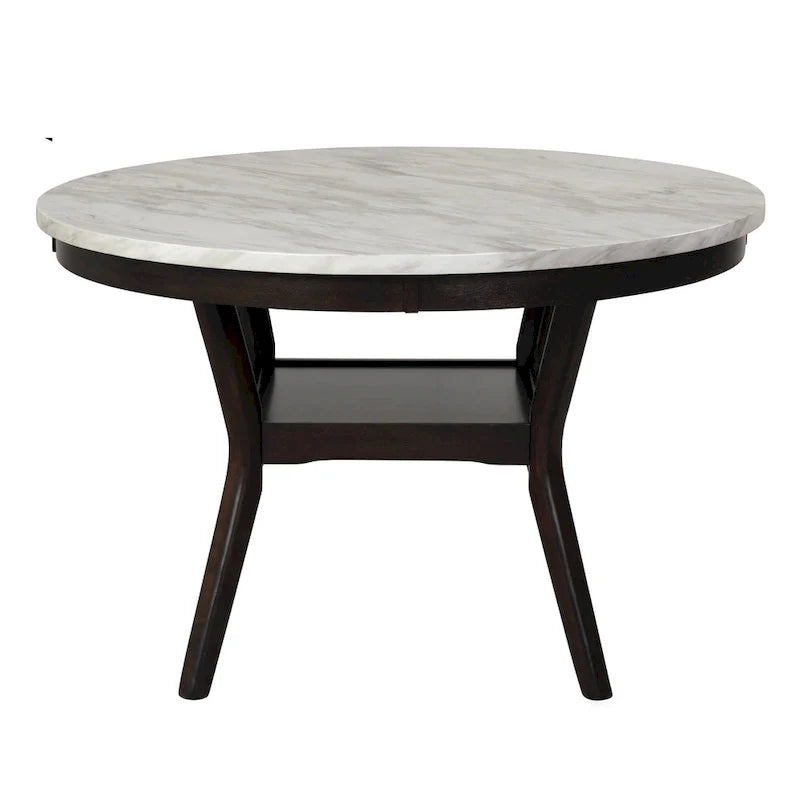 Kate 47-Inch Round Dining Table with Faux Marble Surface in White and Brown 2
