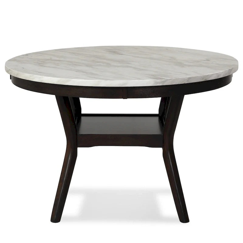 Kate 47-Inch Round Dining Table with Faux Marble Surface in White and Brown 3