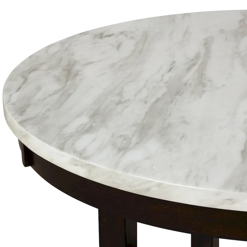 Kate 47-Inch Round Dining Table with Faux Marble Surface in White and Brown 4