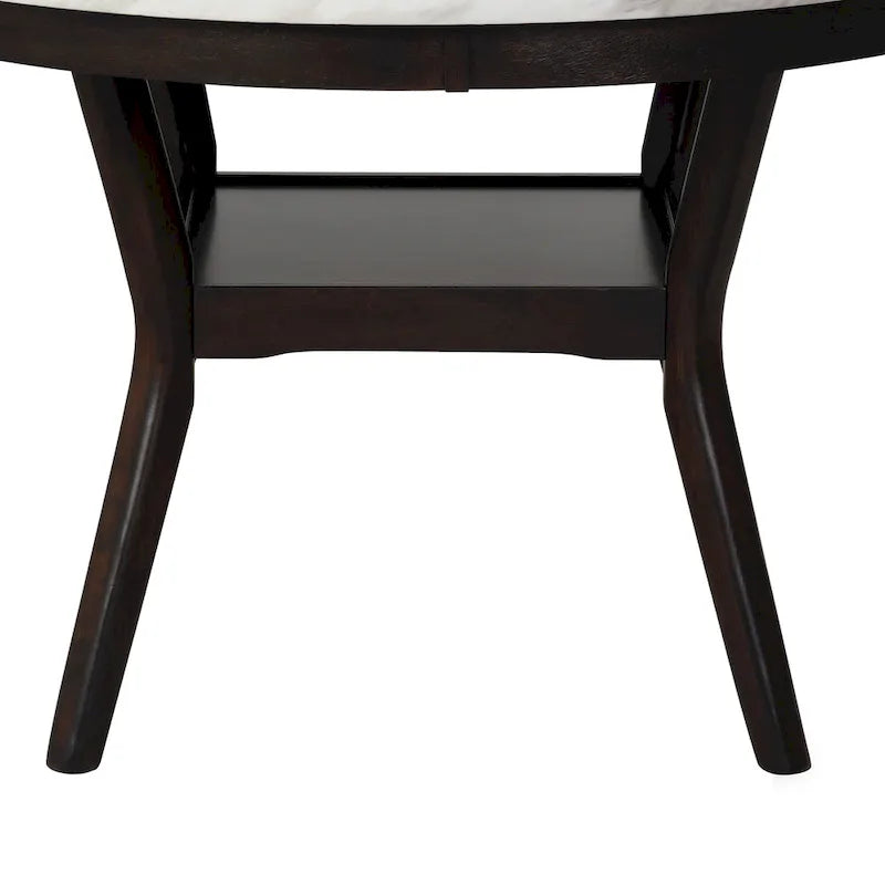 Kate 47-Inch Round Dining Table with Faux Marble Surface in White and Brown 5