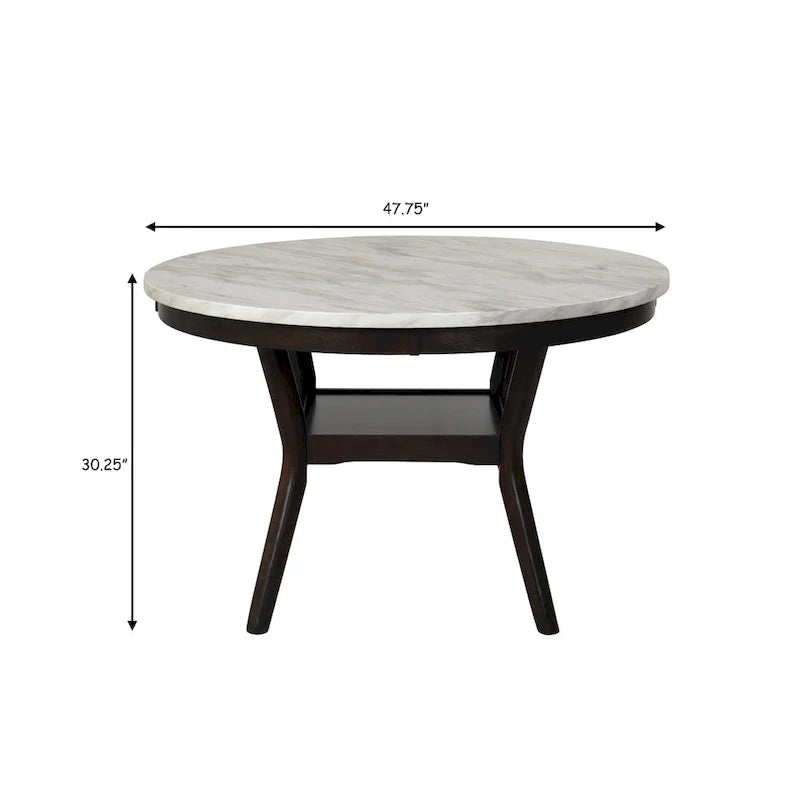 Kate 47-Inch Round Dining Table with Faux Marble Surface in White and Brown 6