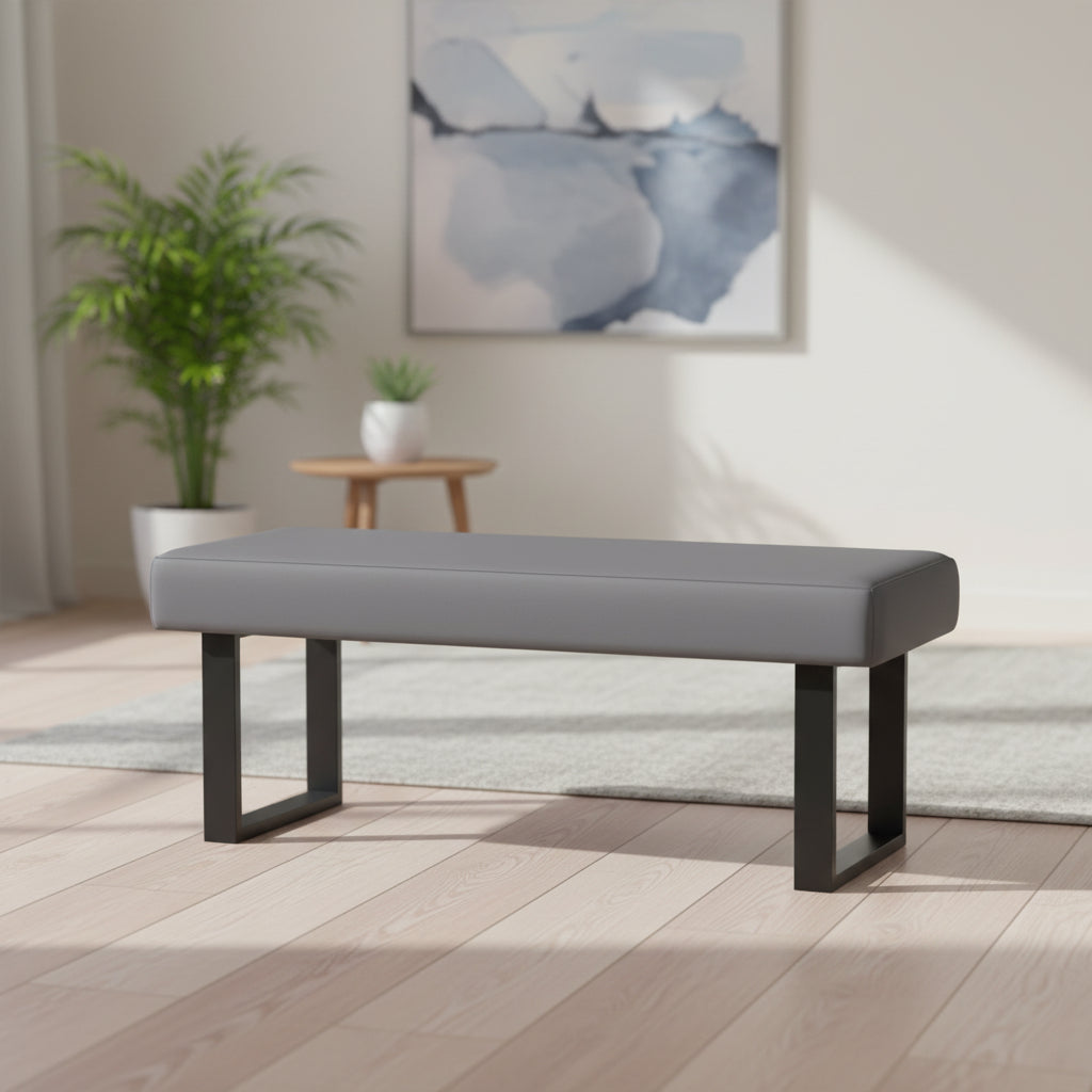 Somette Lillian Gray Fabric Bench with Sturdy Steel Legs 1