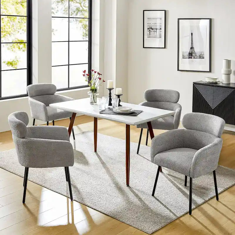 Set of 4 Amos Modern Boucle Dining Chairs with Adjustable Feet by HULALA HOME 4