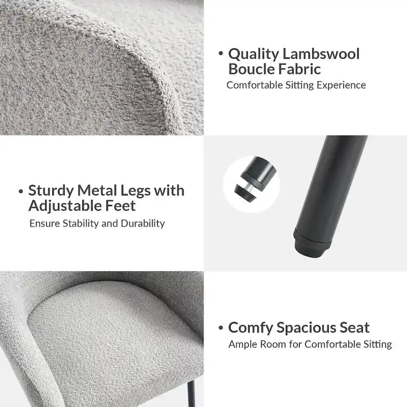 Set of 4 Amos Modern Boucle Dining Chairs with Adjustable Feet by HULALA HOME 7