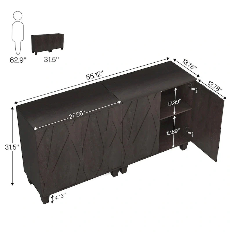 55-Inch Wooden Buffet Cabinet with Adjustable Shelf 7
