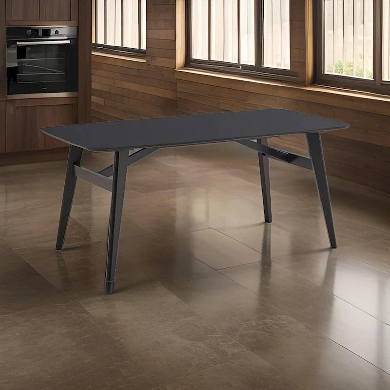Iora 71-Inch Industrial Dining Table with Rounded Corners in Black Wood 1