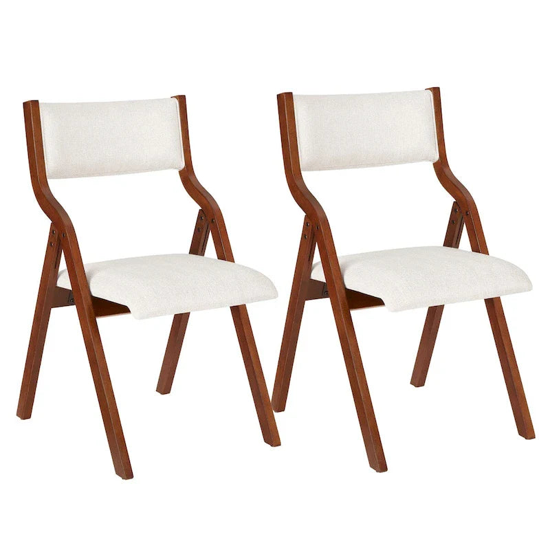 Set of 2 Upholstered Folding Dining Chairs - Space-Saving Wooden Design 14