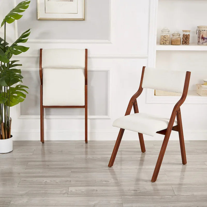 Set of 2 Upholstered Folding Dining Chairs - Space-Saving Wooden Design 1
