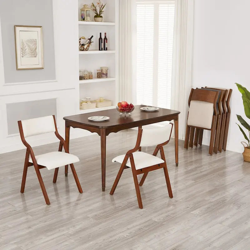 Set of 2 Upholstered Folding Dining Chairs - Space-Saving Wooden Design 3