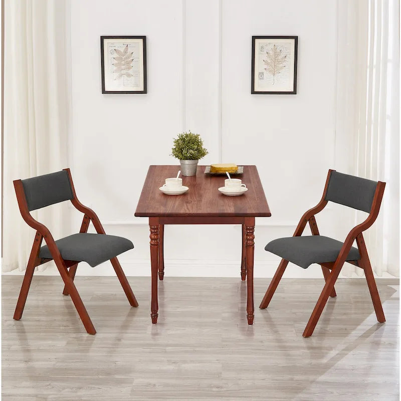 Set of 2 Upholstered Folding Dining Chairs - Space-Saving Wooden Design 4