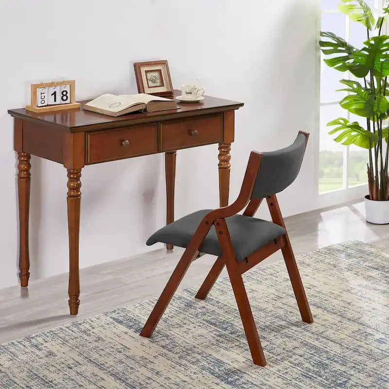 Set of 2 Upholstered Folding Dining Chairs - Space-Saving Wooden Design 5