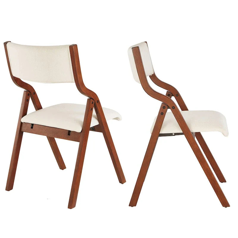 Set of 2 Upholstered Folding Dining Chairs - Space-Saving Wooden Design 7