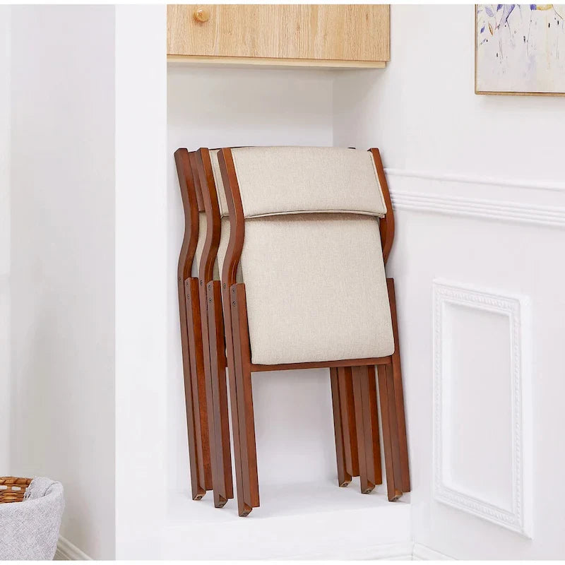 Set of 2 Upholstered Folding Dining Chairs - Space-Saving Wooden Design 8