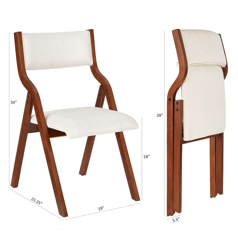 Set of 2 Upholstered Folding Dining Chairs - Space-Saving Wooden Design 9