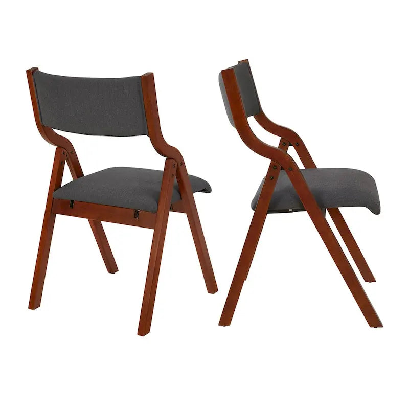 Set of 2 Upholstered Folding Dining Chairs - Space-Saving Wooden Design 11
