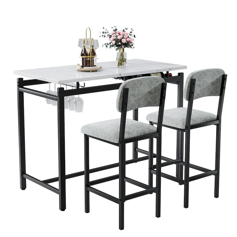 3-Piece Kitchen Table Set: Dining Table with 2 Chairs - Ideal for Small Spaces, Breakfast Nook, or Pub Use 6
