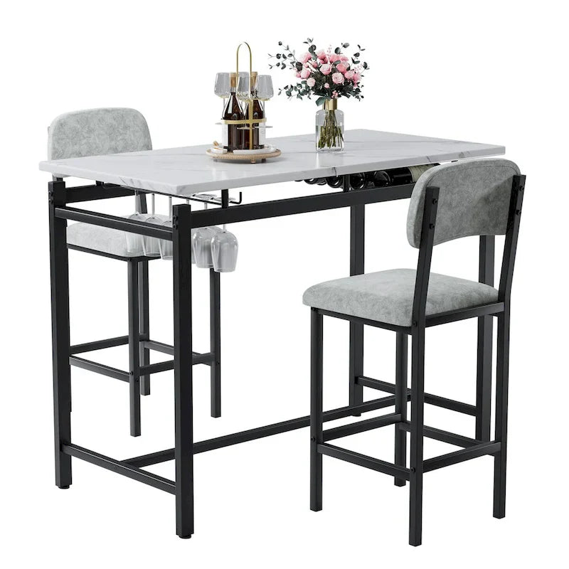 3-Piece Kitchen Table Set: Dining Table with 2 Chairs - Ideal for Small Spaces, Breakfast Nook, or Pub Use 7