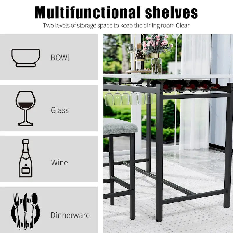 3-Piece Kitchen Table Set: Dining Table with 2 Chairs - Ideal for Small Spaces, Breakfast Nook, or Pub Use 9
