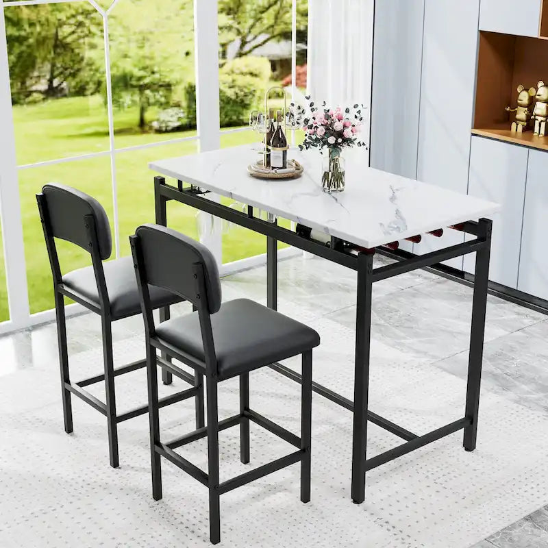 3-Piece Kitchen Table Set: Dining Table with 2 Chairs - Ideal for Small Spaces, Breakfast Nook, or Pub Use 10