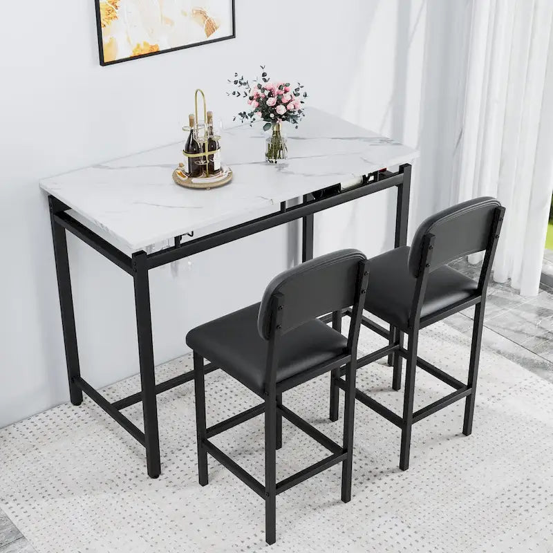 3-Piece Kitchen Table Set: Dining Table with 2 Chairs - Ideal for Small Spaces, Breakfast Nook, or Pub Use 13