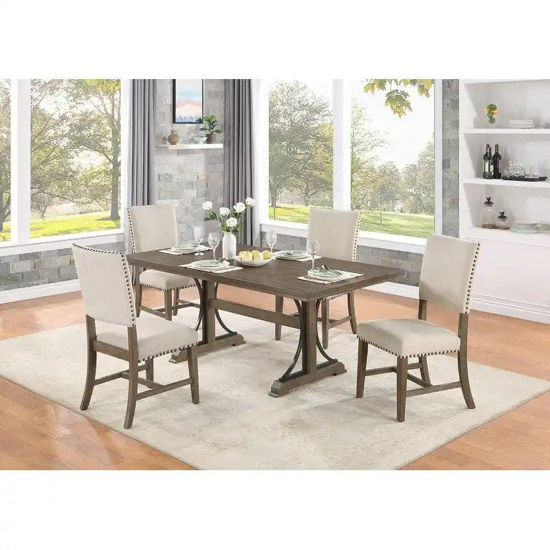 Rustic Dining Set with Upholstered Chairs & Nailhead Trim 3