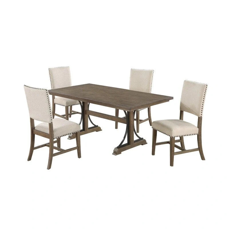 Rustic Dining Set with Upholstered Chairs & Nailhead Trim 4