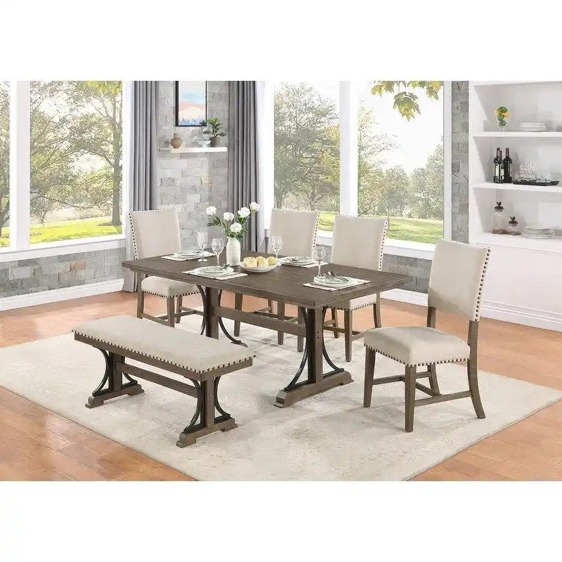 Rustic Dining Set with Upholstered Chairs & Nailhead Trim 5
