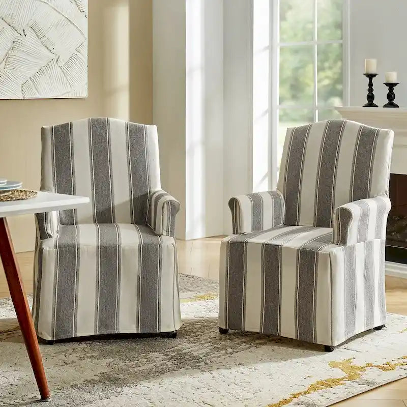 Set of 2 Alethea Upholstered Dining Chairs with Slipcovers and Solid Wood Legs by HULALA HOME 34