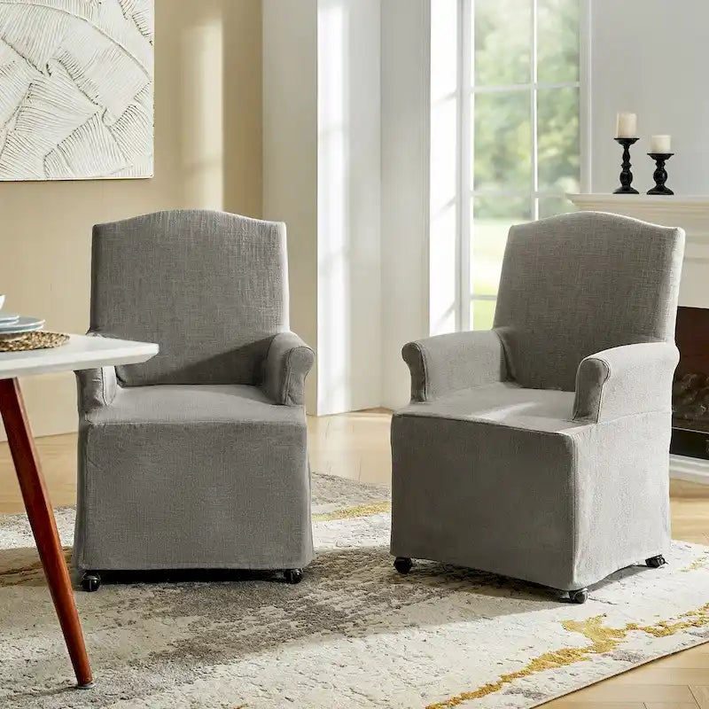 Set of 2 Alethea Upholstered Dining Chairs with Slipcovers and Solid Wood Legs by HULALA HOME 38