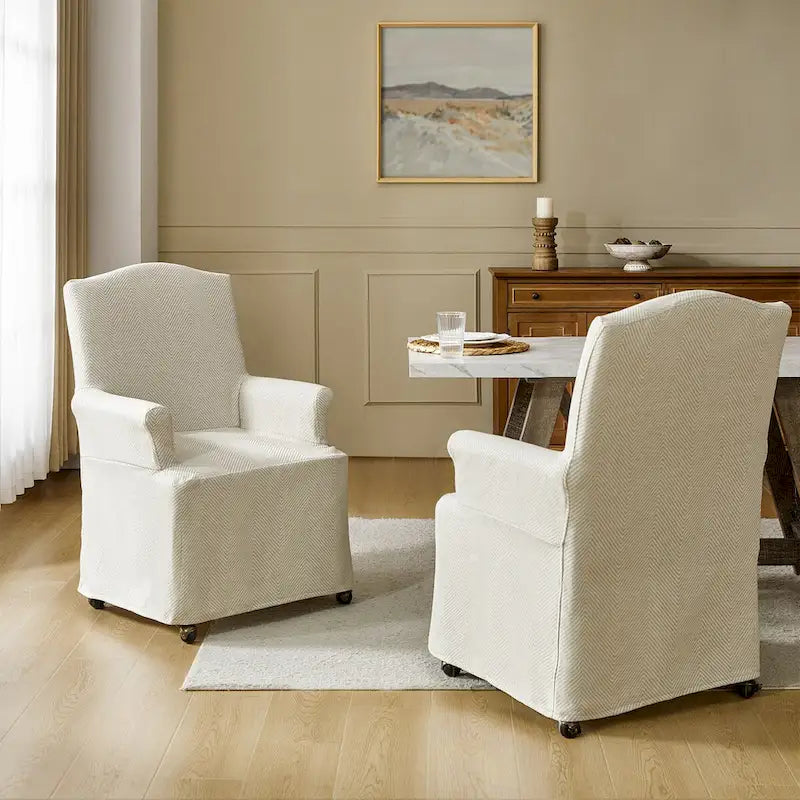 Set of 2 Alethea Upholstered Dining Chairs with Slipcovers and Solid Wood Legs by HULALA HOME 1