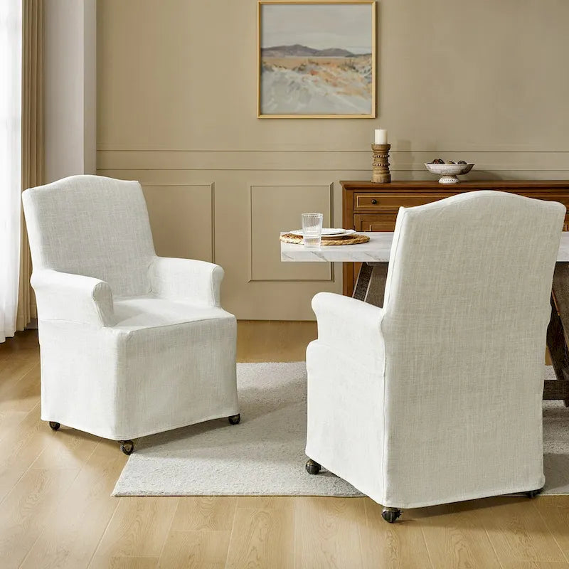 Set of 2 Alethea Upholstered Dining Chairs with Slipcovers and Solid Wood Legs by HULALA HOME 14