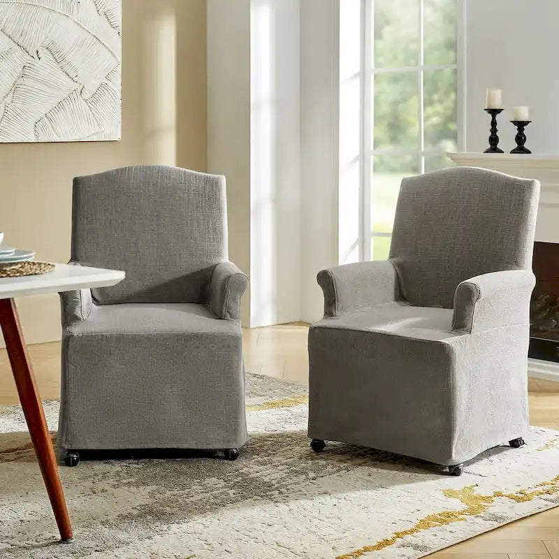 Set of 2 Alethea Upholstered Dining Chairs with Slipcovers and Solid Wood Legs by HULALA HOME 20