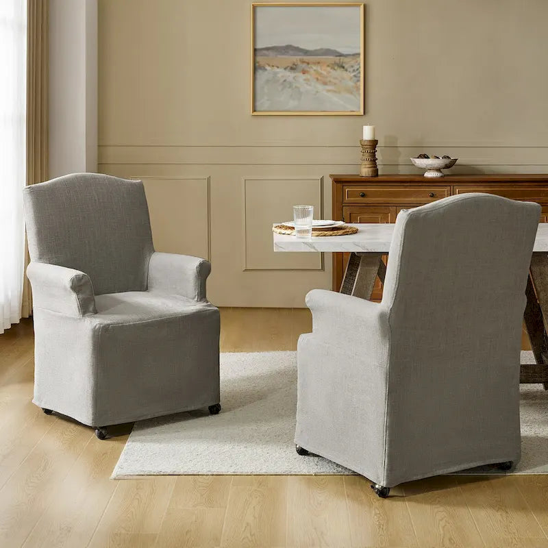 Set of 2 Alethea Upholstered Dining Chairs with Slipcovers and Solid Wood Legs by HULALA HOME 22