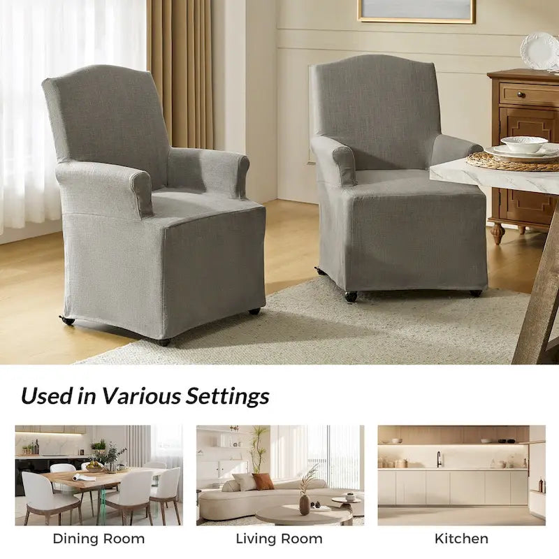 Set of 2 Alethea Upholstered Dining Chairs with Slipcovers and Solid Wood Legs by HULALA HOME 26