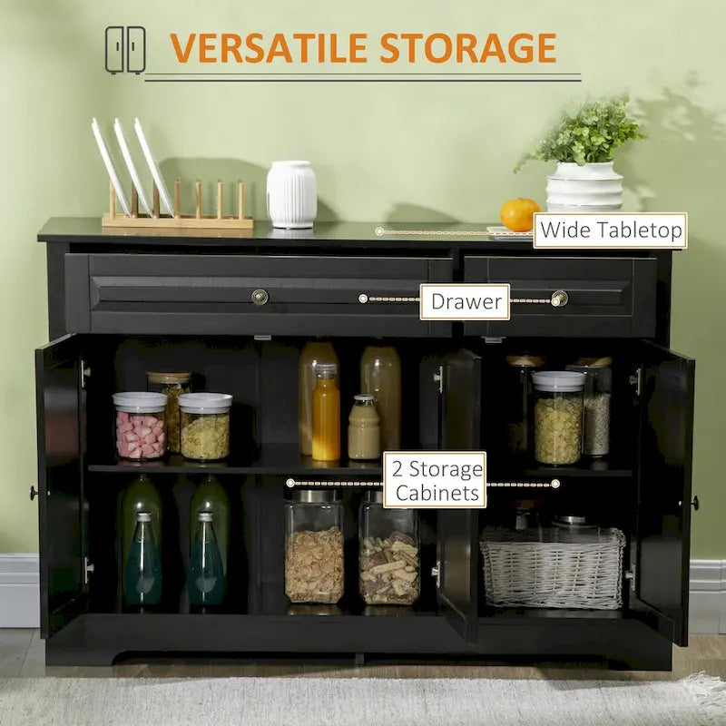 Modern Sideboard Buffet Cabinet with 2 Drawers and Adjustable Shelves - Ideal Coffee Bar Storage 4