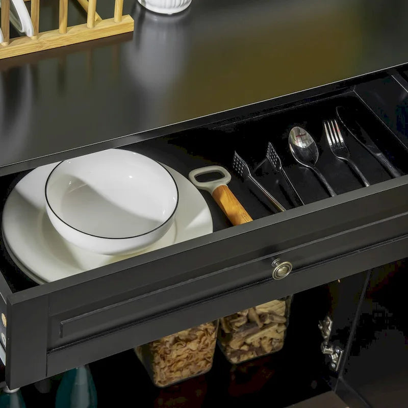 Modern Sideboard Buffet Cabinet with 2 Drawers and Adjustable Shelves - Ideal Coffee Bar Storage 9