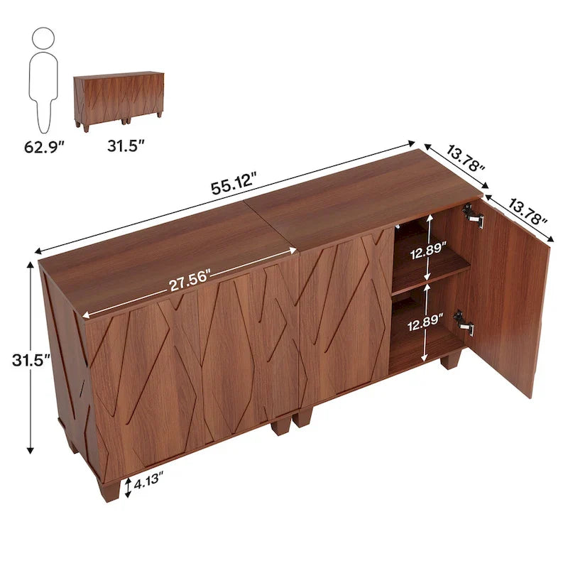55-Inch Sideboard Buffet Cabinet with Adjustable Shelves for Kitchen and Dining Room 3