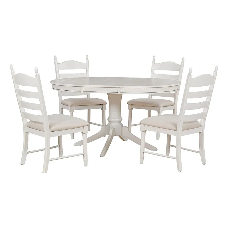 5-Piece Retro Wood Dining Set: Round Extendable Table with 4 Upholstered Chairs 11