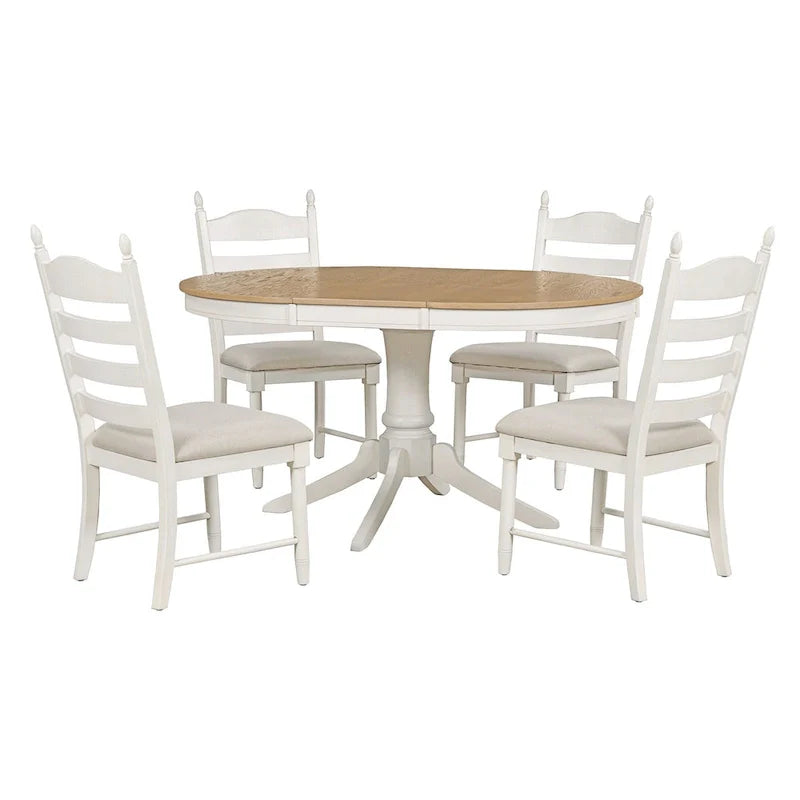 5-Piece Retro Wood Dining Set: Round Extendable Table with 4 Upholstered Chairs 17
