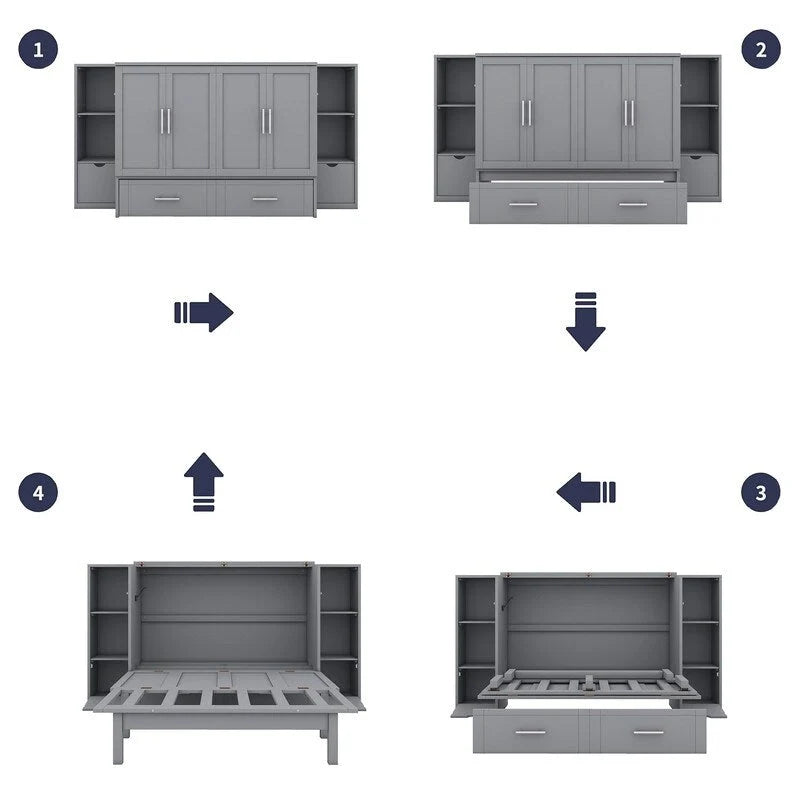 Murphy Wall Bed with Storage Shelves Drawers and USB Charging