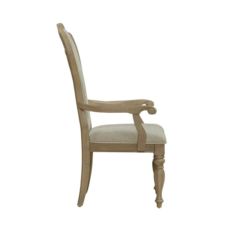 Set of 2 Magnolia Manor Weathered Bisque Upholstered Arm Chairs with Splat Back Design 4