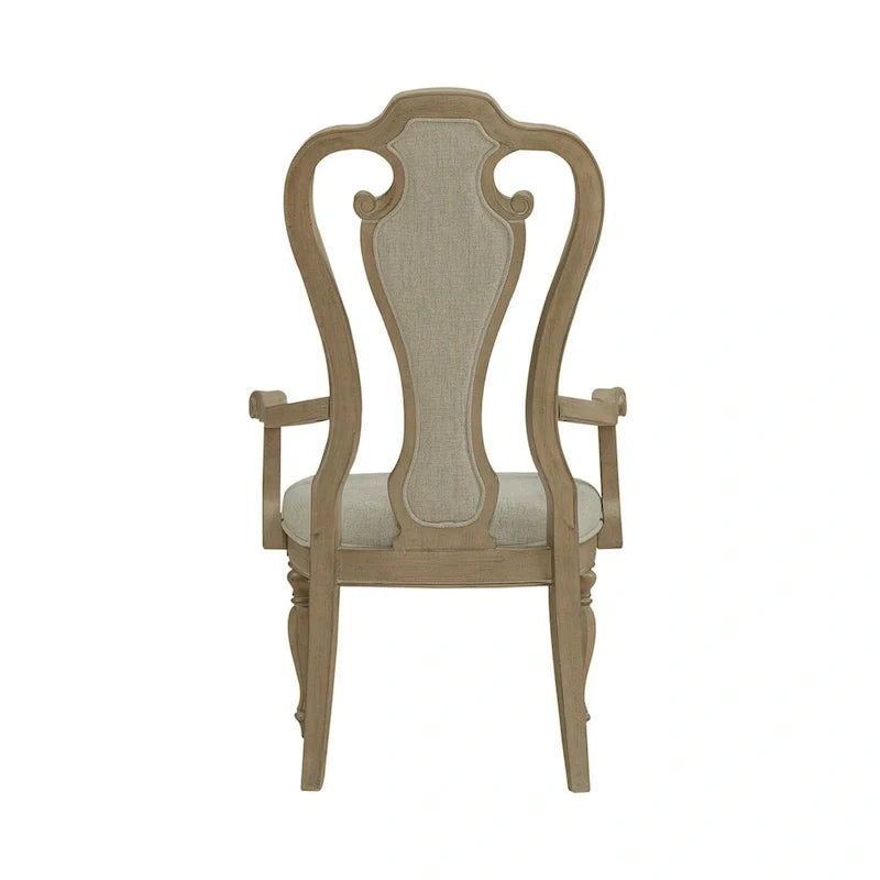 Set of 2 Magnolia Manor Weathered Bisque Upholstered Arm Chairs with Splat Back Design 5