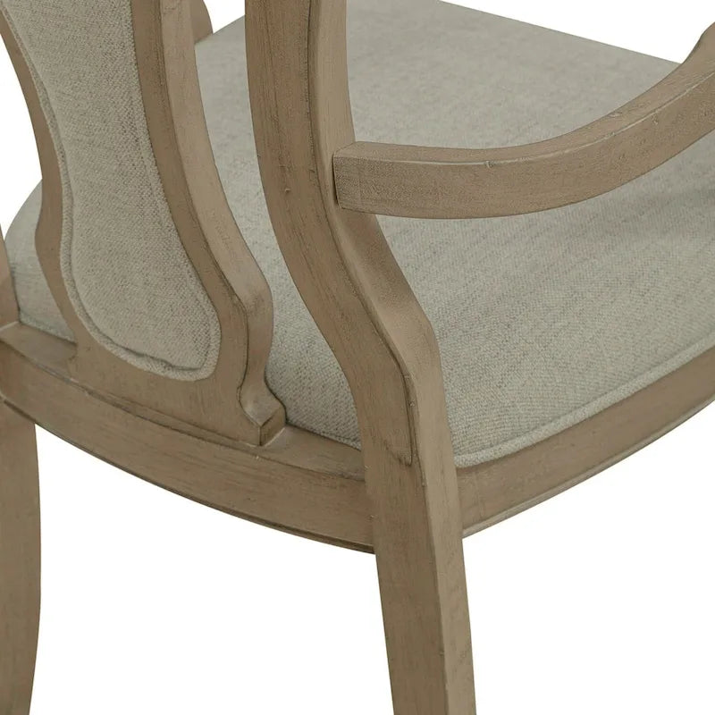 Set of 2 Magnolia Manor Weathered Bisque Upholstered Arm Chairs with Splat Back Design 8