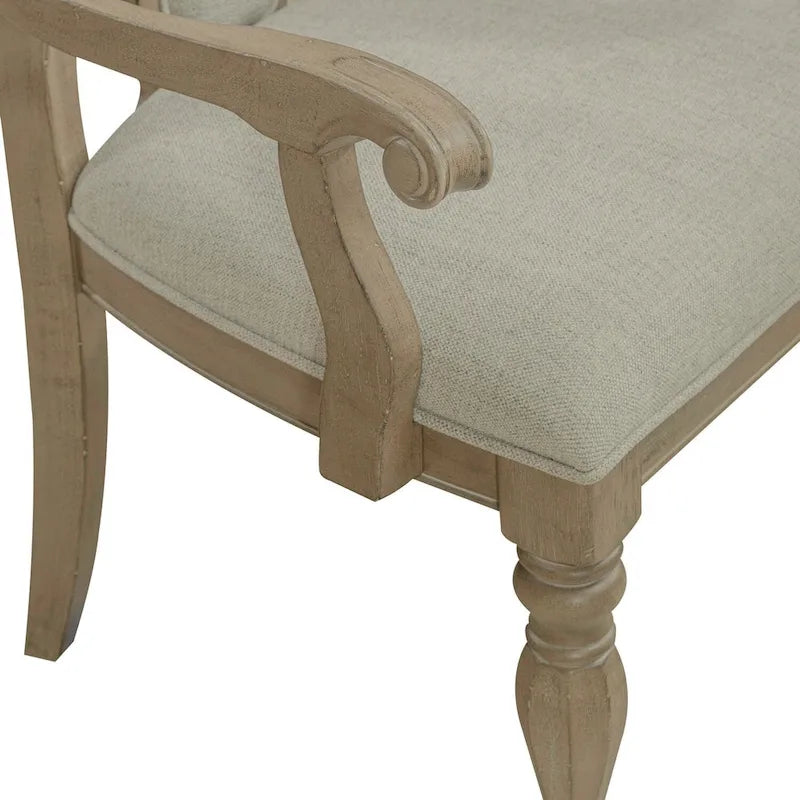 Set of 2 Magnolia Manor Weathered Bisque Upholstered Arm Chairs with Splat Back Design 9