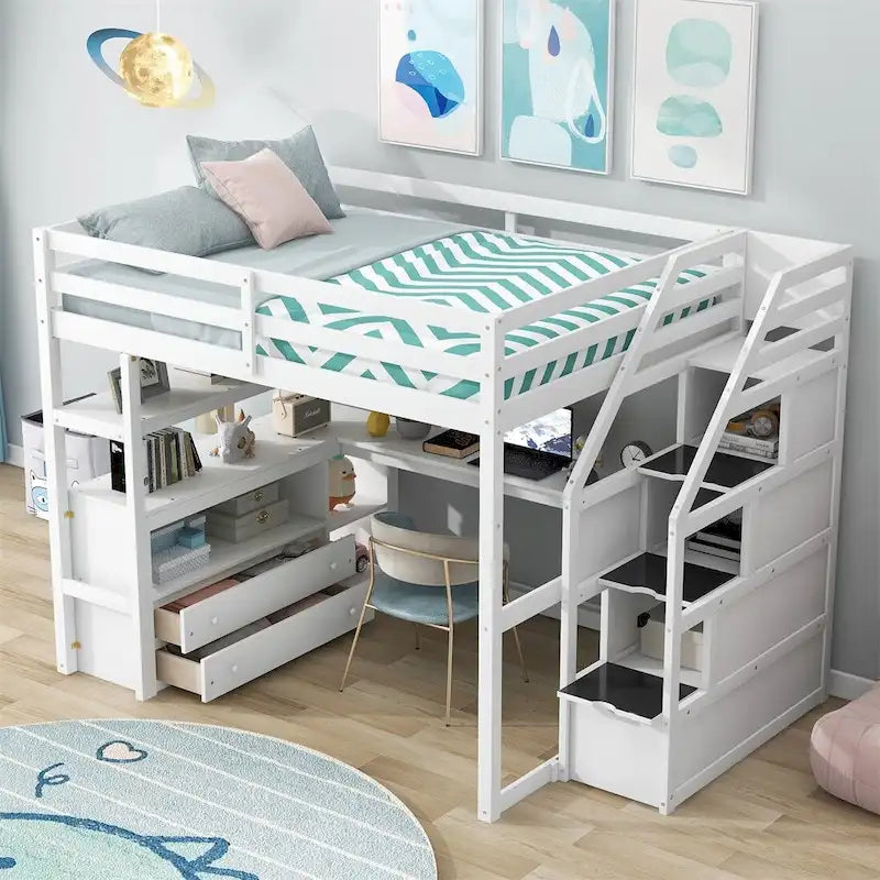 Merax Loft Bed with Integrated Desk and Storage Shelves 23