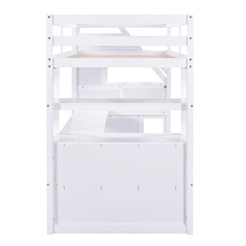 Merax Loft Bed with Integrated Desk and Storage Shelves 2