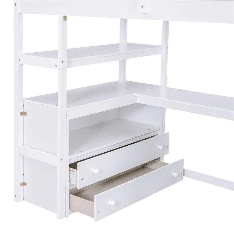 Merax Loft Bed with Integrated Desk and Storage Shelves 3