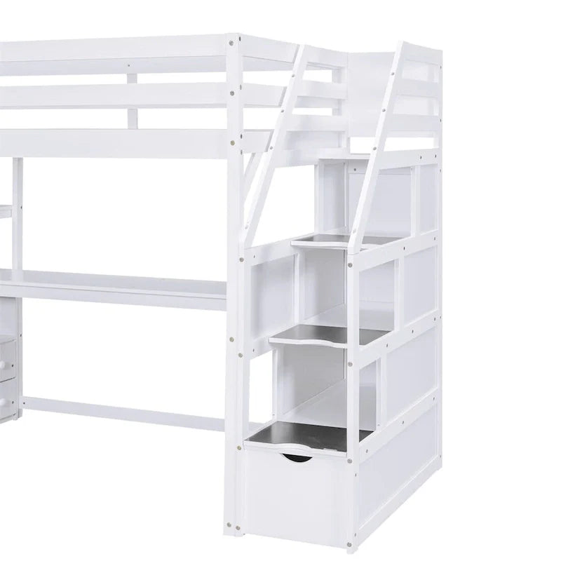 Merax Loft Bed with Integrated Desk and Storage Shelves 4