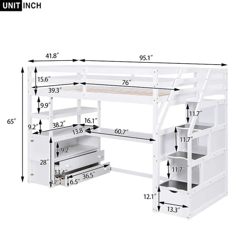Merax Loft Bed with Integrated Desk and Storage Shelves 5